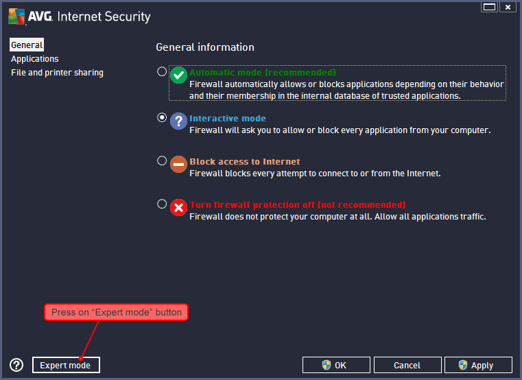 AVG Internet Security settings 3