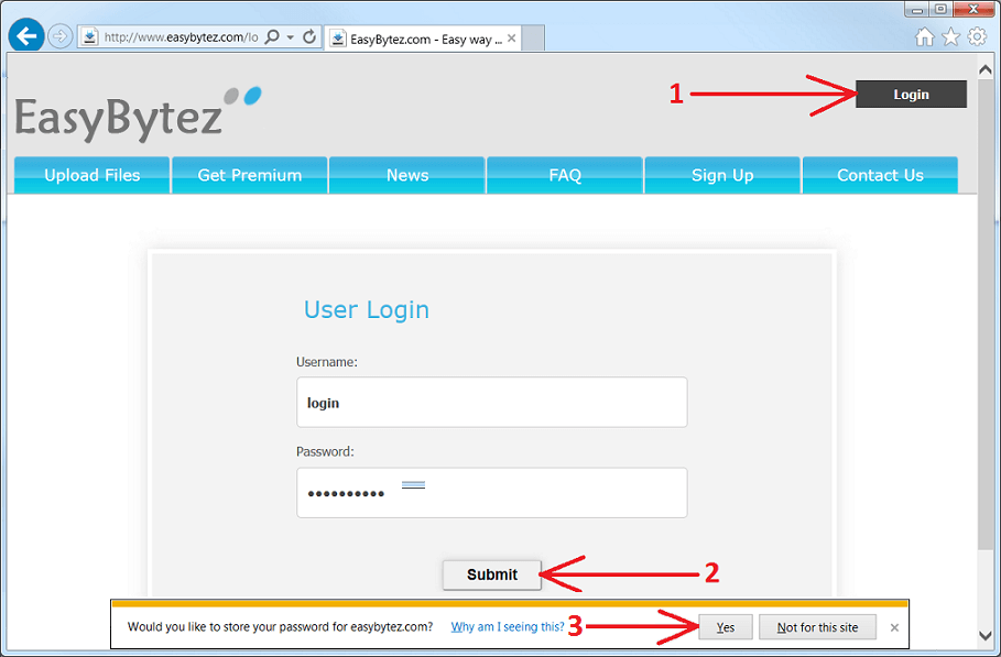 Login on Easybytez site