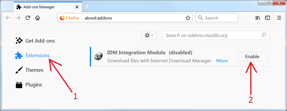 Enable IDM Integraiton Module in FireFox