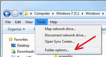 'Tools→Folder Options' of Windows Explorer in Windows Vista/7
