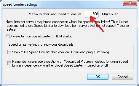 Set maximum download speed in speed limiter