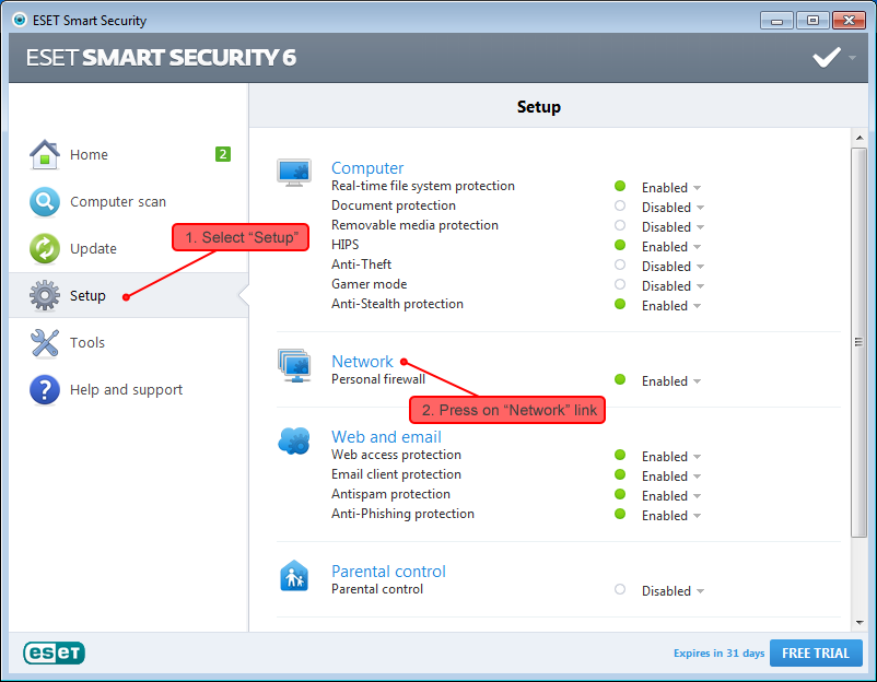ESET Smart Security settings 1