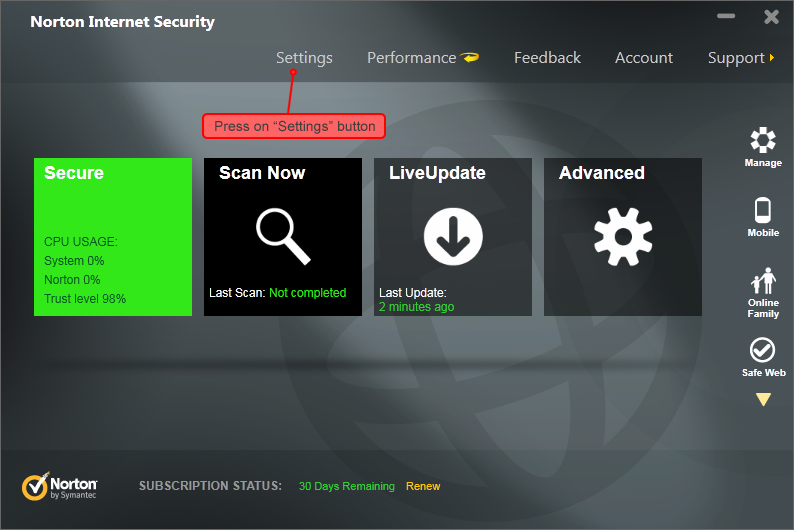 Norton Internet Security settings 1