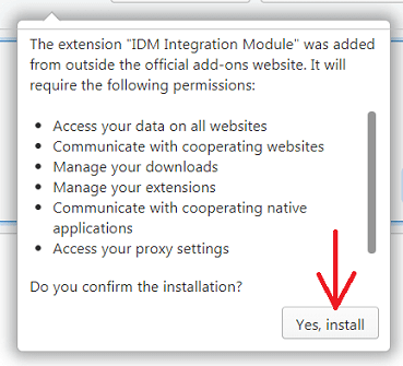 Install Chrome extension confirmation