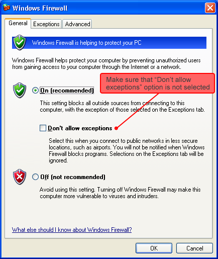 Windows Firewall settings 2
