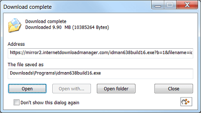Internet Download Manager 'Download Complete' dialog
