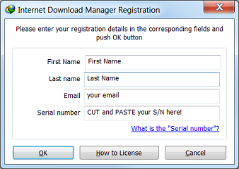 Internet Download Manager 'Registration' dialog